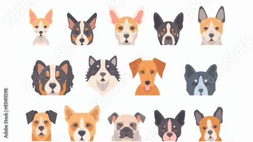 pets set flat design  isolated  vector 3D avatars set vector icon  white background  black colour icon