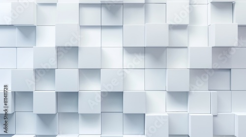 Fototapeta Naklejka Na Ścianę i Meble -  Abstract white cubes creating a three-dimensional geometric pattern on a wall.
