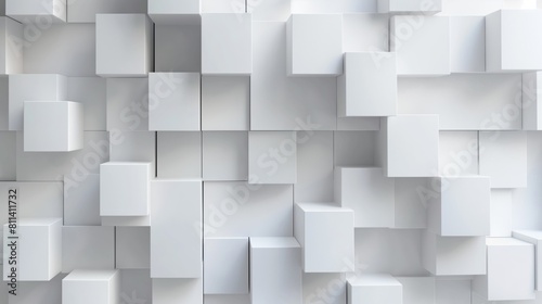 Contemporary white geometric wall sculpture in modern gallery space. 3D illustration