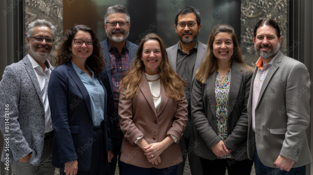 A diverse group of professionals smiling together, showcasing teamwork and collaboration outdoors. A diverse group of professionals smiling together, showcasing teamwork and collaboration outdoors.