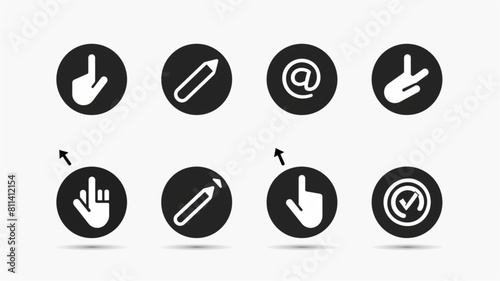 
Pointer cursor. Mouse arrow icon pointers, black selection and edit tool cursors. Hand click, skip and swipe symbols editable stroke 3D photo