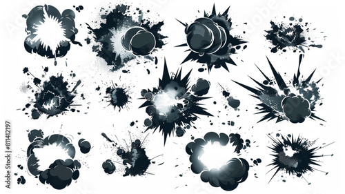 Radial explosive effect. Cartoon comic circle burst, bomb explosion, game VFX elements, round steam
