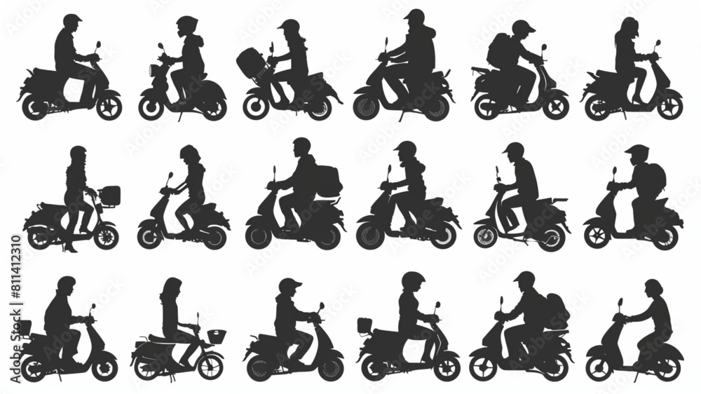 scooters set silhouette on white background vector 3D avatars set vector icon, white background, black colour icon