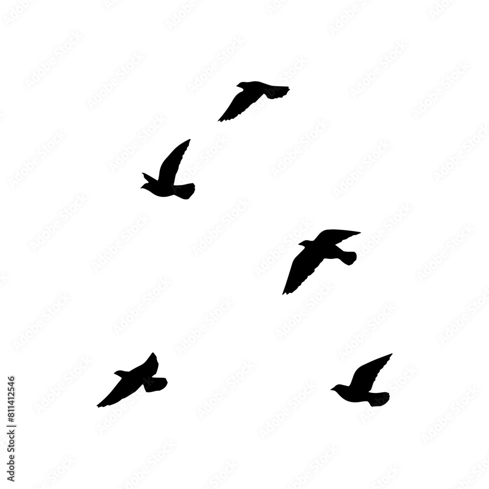 Bird sillhouette background in the sky. Flying birds silhouettes on white background. Vector illustration. isolated bird flying. Bird sillhouette background in the sky. Flying birds silhouettes on white background. Vector illustration. isolated bird flying.
