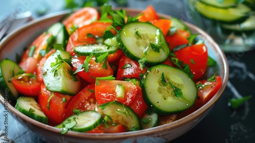 Salad made of Ripe Tomatoes and Fresh Cucumbers