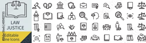 Obraz 線の編集ができるベクターの法と正義のアイコンセット（アウトライン化していない）