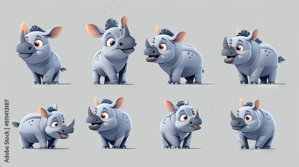 a Sheet of Spot Illustrations for an App for Kids Showing cute characters African Elephantvarious cute African Elephanteach in a playful and adorable pose