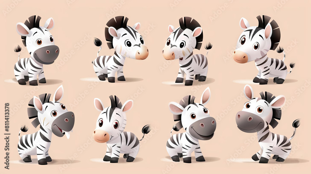 Obraz premium a Sheet of Spot Illustrations for an App for Kids Showing cute characters African Elephantvarious cute African Elephanteach in a playful and adorable pose