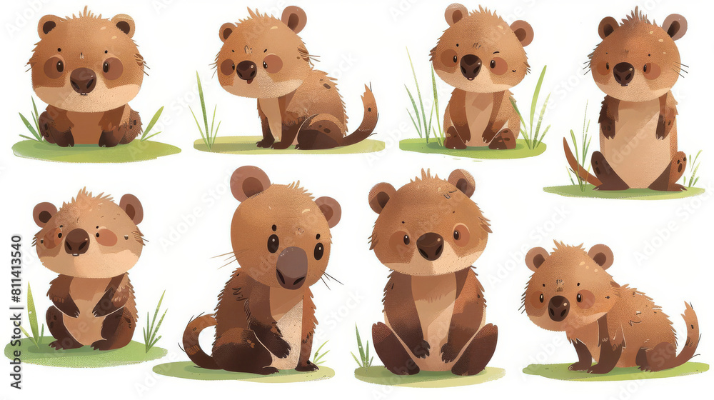 Obraz premium a Sheet of Spot Illustrations for an App for Kids Showing cute characters African Elephantvarious cute African Elephanteach in a playful and adorable pose