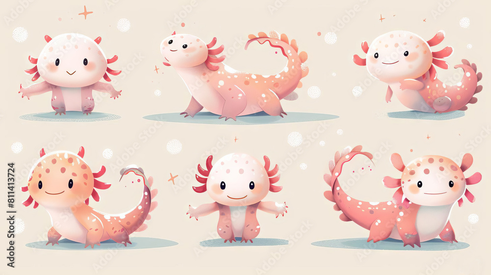 Naklejka premium a Sheet of Spot Illustrations for an App for Kids Showing cute characters African Elephantvarious cute African Elephanteach in a playful and adorable pose