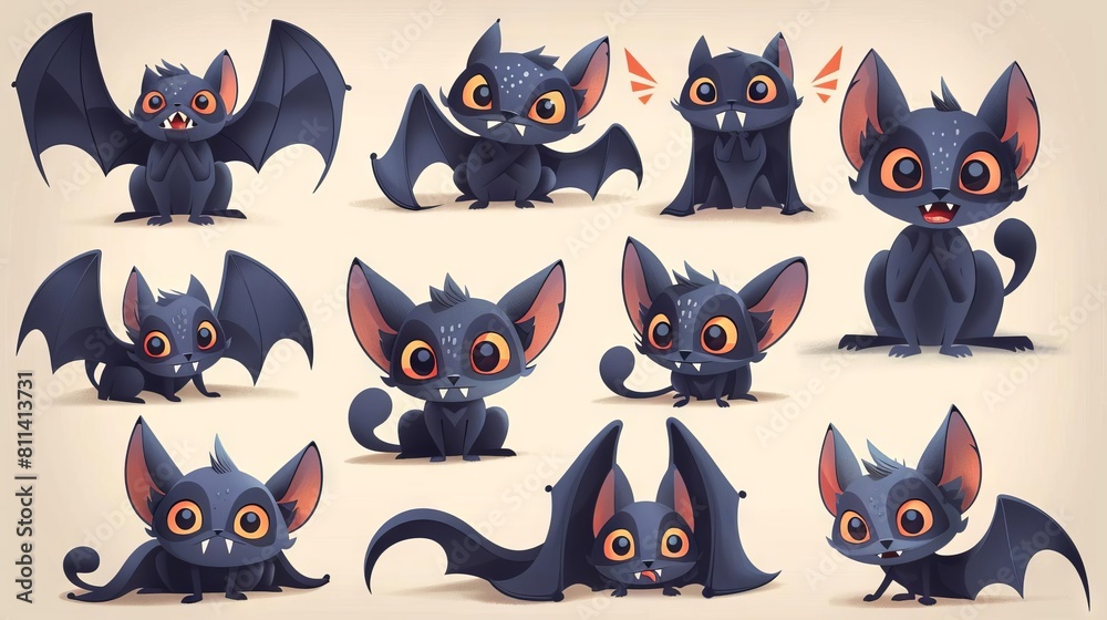 Cute cartoon bats collection. Bats in different poses. illustration ...
