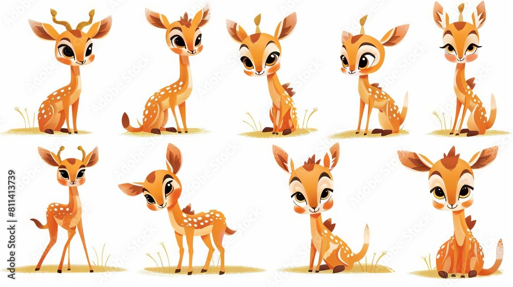 Fototapeta premium Cute cartoon deer in different poses.