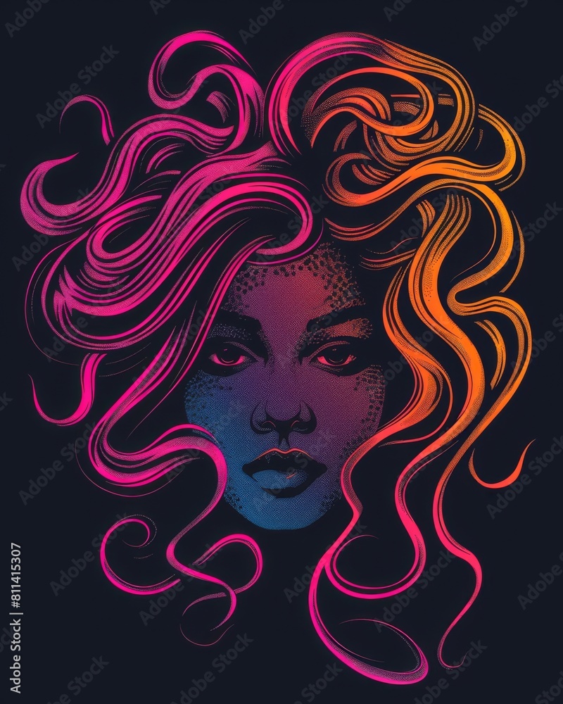 Female with vibrant rainbow hair, artistic portrait on black background Female with vibrant rainbow hair, artistic portrait on black background