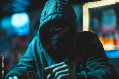 A hacker using social engineering techniques to trick individuals into giving up sensitive information such as credit card numbers or passwords photo
