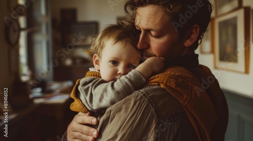 Tender Father Embracing Baby at Home © JR-50