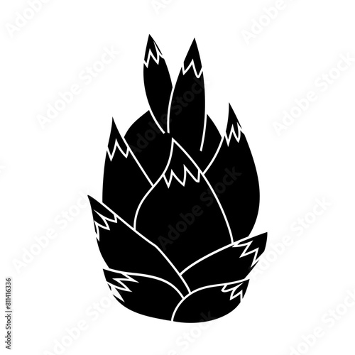 Black silhouette of whole dragon fruit or pitaya, fruit glyph icon flat vector
