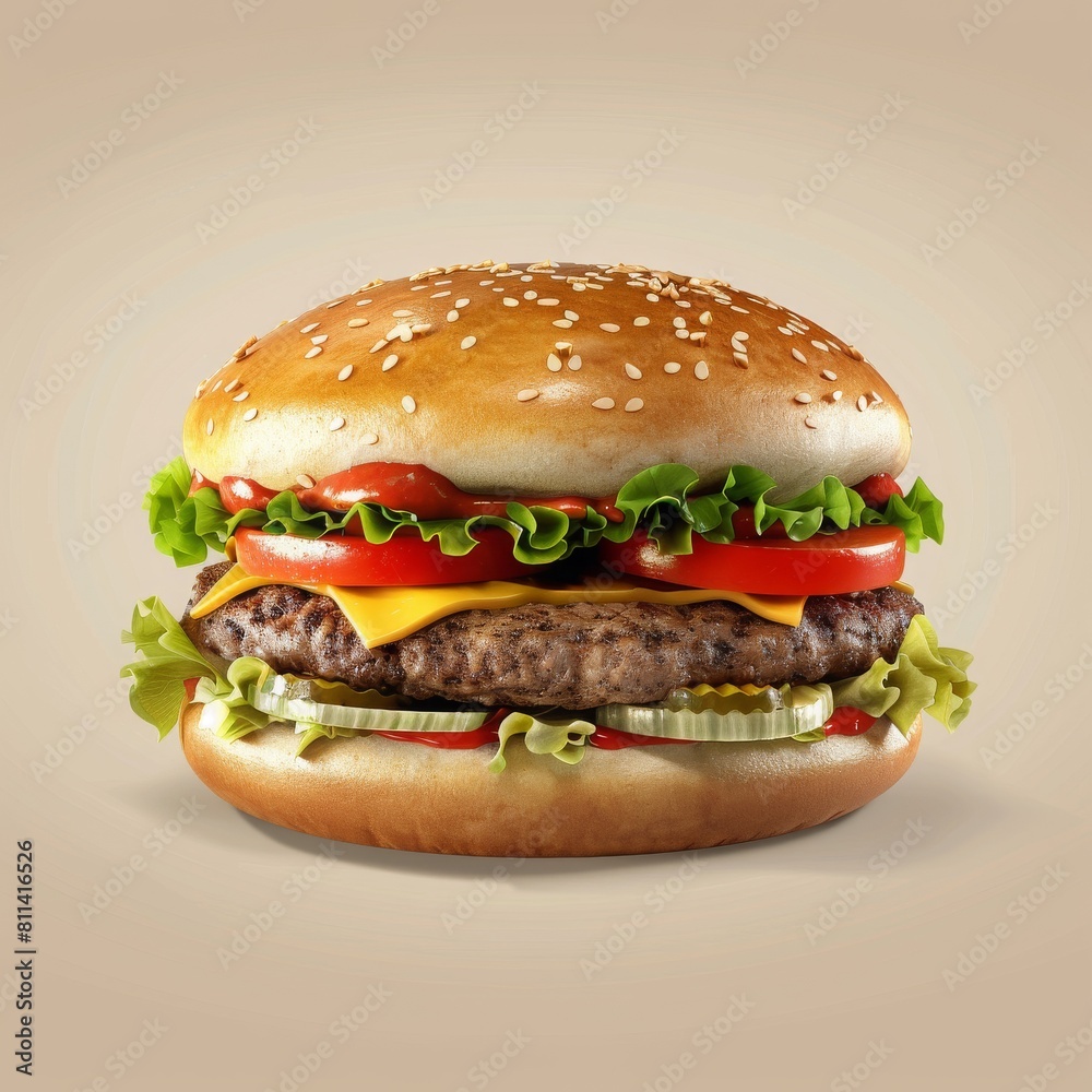 3d realistic tasty burger in focus: onion, mustard, tomato sauce, and mayo on a simple background 3d realistic tasty burger in focus: onion, mustard, tomato sauce, and mayo on a simple background