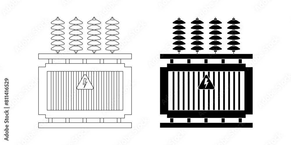 Electric transformer icon set isolated on white background Electric transformer icon set isolated on white background