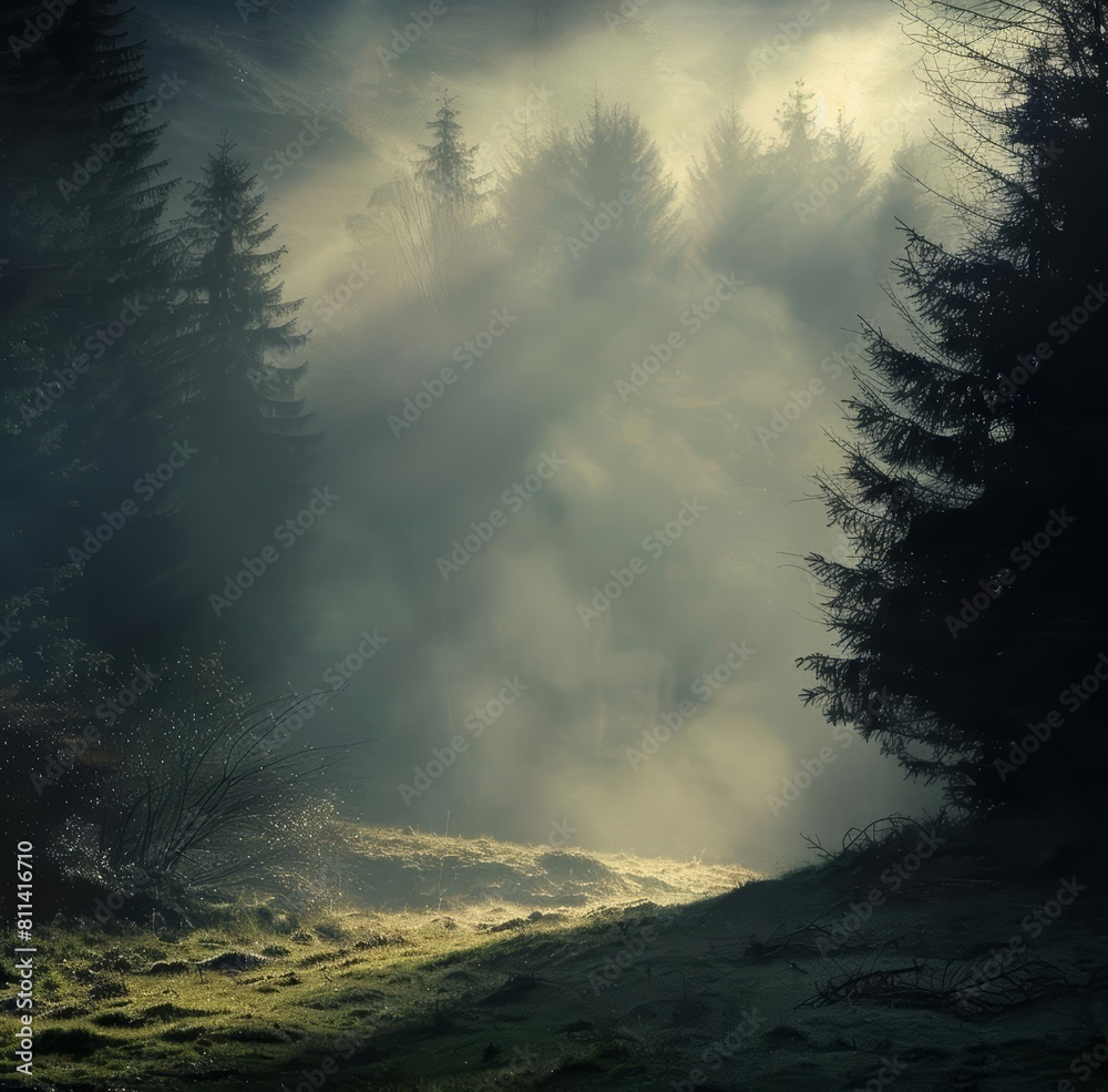 The interplay of light and mist creating a mysterious ambiance