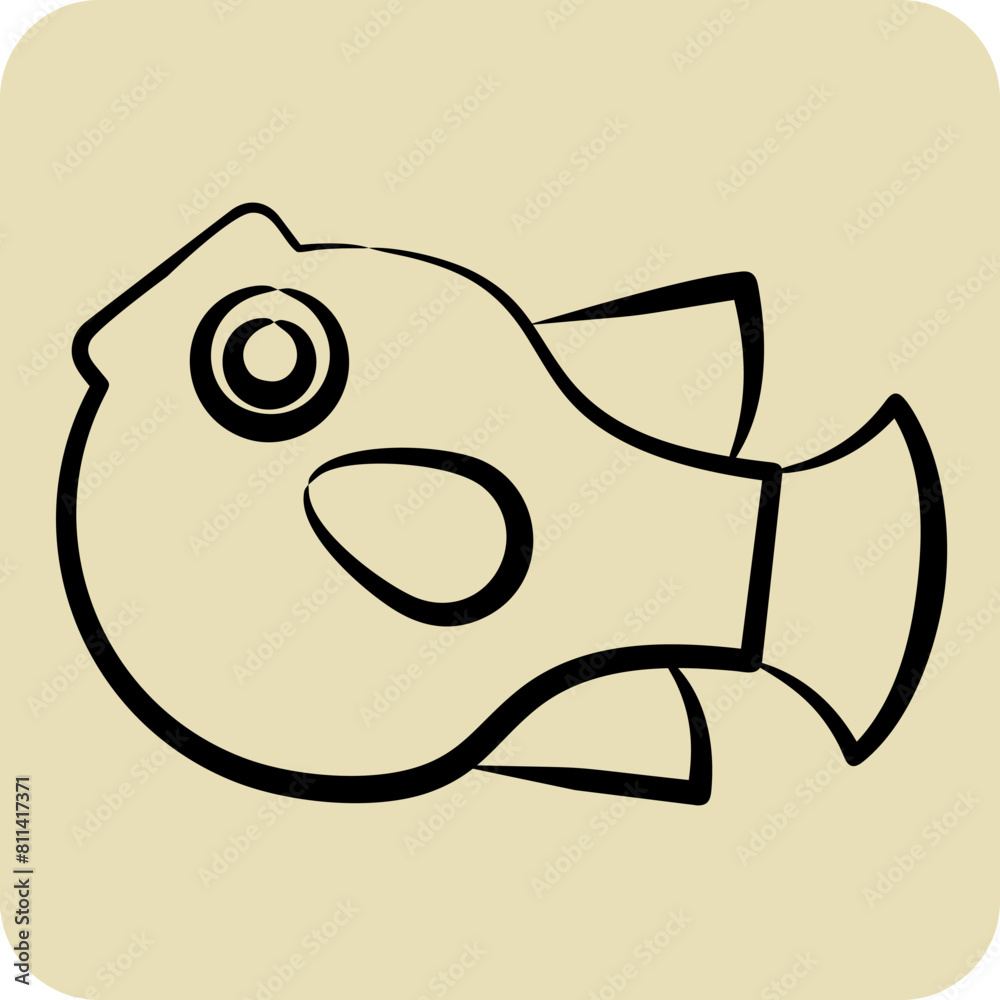 Icon Puffer Fish. related to Seafood symbol. hand drawn style. simple design illustration Icon Puffer Fish. related to Seafood symbol. hand drawn style. simple design illustration