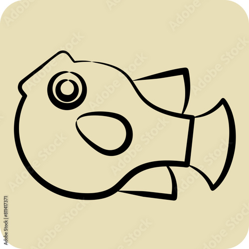 Icon Puffer Fish. related to Seafood symbol. hand drawn style. simple design illustration