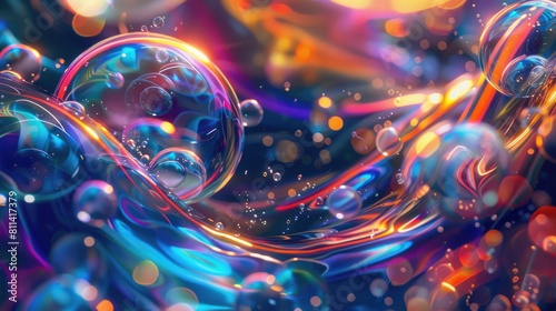 Bokeh lights add a touch of magic to the colorful bubble-filled scene 