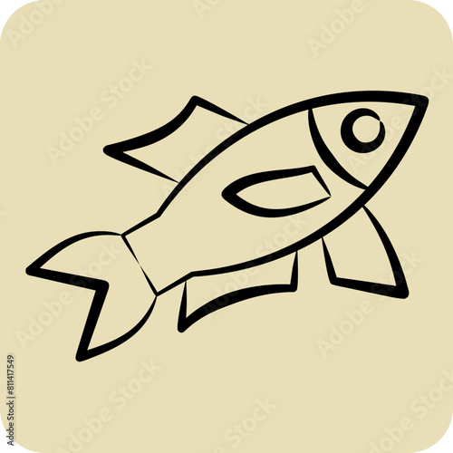 Icon Sardine. related to Seafood symbol. hand drawn style. simple design illustration