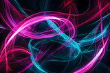 Neon abstract art with glowing lines and intricate swirls. Stunning design on black background.