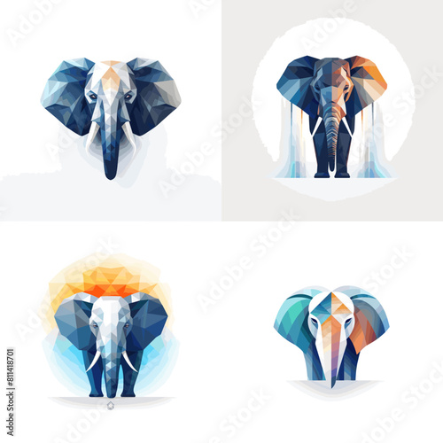 Modern geometric elephant illustrations in a vibrant low-poly style, symbolizing strength and wisdom, ideal for branding, logos, wildlife conservation, and artistic digital designs.