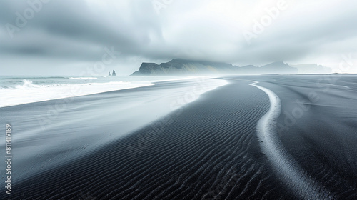 Black Sand Beach Under Cloudy Sky