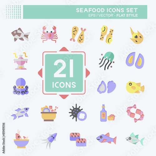 Icon Set Seafood. related to Holiday symbol. flat style. simple design illustration