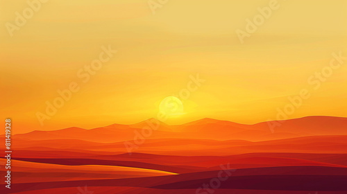 Illustration of vibrant Red sunset on the sea.