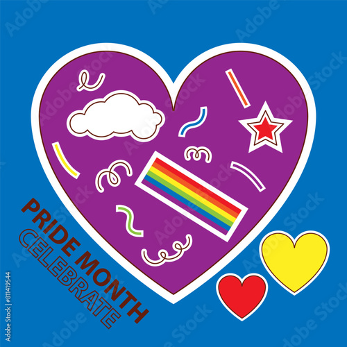 LGBT Pride Month in June. Lesbians, gays, bisexuals, transsexuals. LGBT flag. Rainbow love concept. Human rights and tolerance. Poster, card, banner, badge. Cartoon vector illustration of LGBT holiday