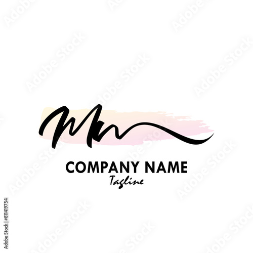 MN Watercolor Initial Logo Design Vector