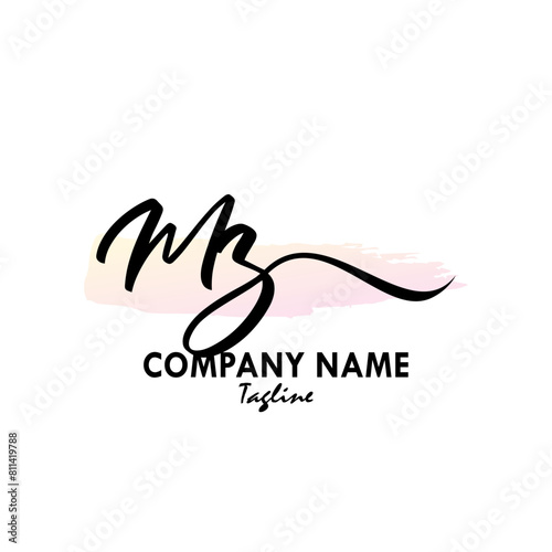 MZ Watercolor Initial Logo Design Vector