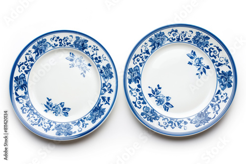 Two blue and white plates with flowers on them photo