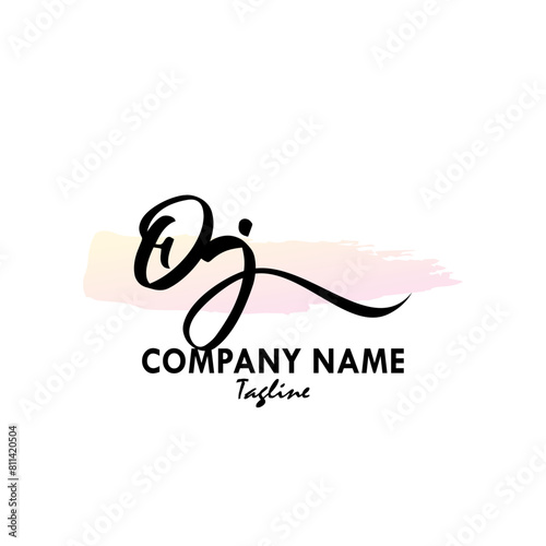 OJ Watercolor Initial Logo Design Vector