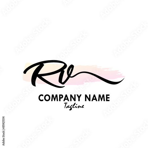 RV Watercolor Initial Logo Design Vector