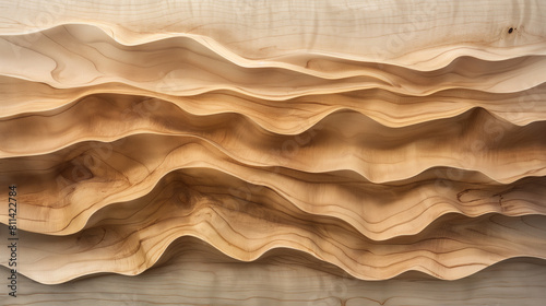 Abstract Wooden Wall Panel Design with Wave Patterns, Creating an Illusion of Depth and Movement. Luxurious and Stylish Background with Dynamic Abstract Waves for Modern Interiors.