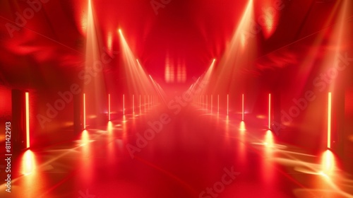 Red background  golden lines  stage light effects  gradient background for a TV inflatable live broadcast room or red carpet.