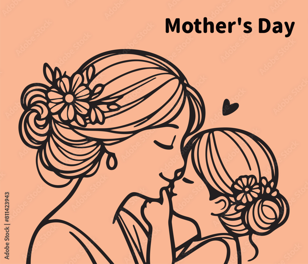 Happy Mother's Day, a beautiful woman kissing her cute baby Happy Mother's Day, a beautiful woman kissing her cute baby