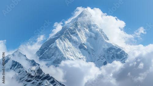 majestic peak at Ama Dablam in the clouds mountain range in Nepal photo