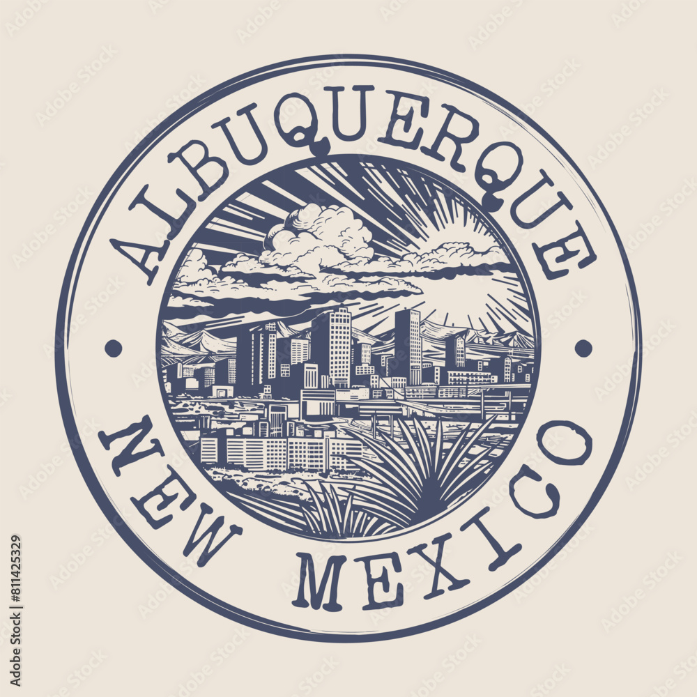 Obraz premium Albuquerque, New Mexico Stamp City Postmark. Silhouette Postal Passport. Round Vector Icon. Vintage Postage Design. 