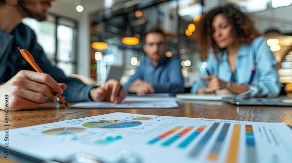 A financial analyst presenting a SWOT analysis to a team of decisionmakers in a modern office setting A financial analyst presenting a SWOT analysis to a team of decisionmakers in a modern office setting