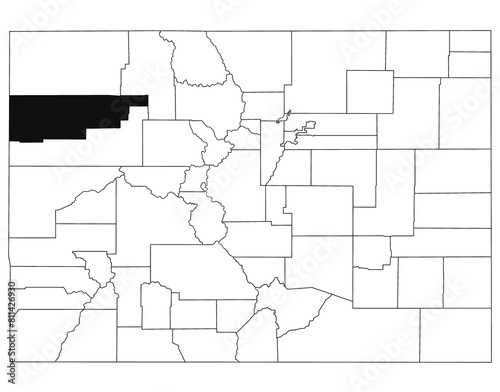 Map of Rio blanco County in Colorado state on white background. single County map highlighted by black colour on Colorado map. UNITED STATES, US photo