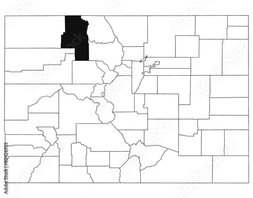 Map of routt County in Colorado state on white background. single County map highlighted by black colour on Colorado map. UNITED STATES, US photo