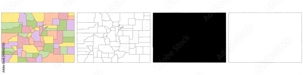 Colorado administrative map, Colorado outline and solid map set - illustration version