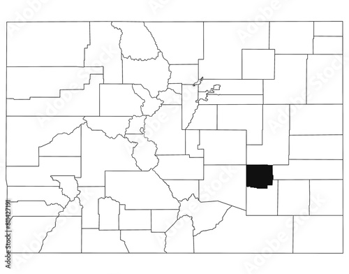 Map of Crowley County in Colorado state on white background. single County map highlighted by black colour on Colorado map. UNITED STATES, US photo