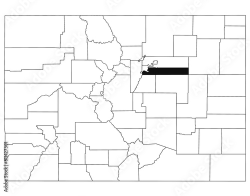 Map of Arapahoe County in Colorado state on white background. single County map highlighted by black colour on Colorado map. UNITED STATES, US photo