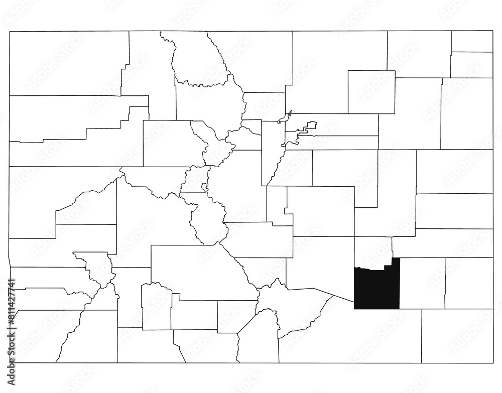 Fototapeta Map of Otero County in Colorado state on white background. single County map highlighted by black colour on Colorado map. UNITED STATES, US